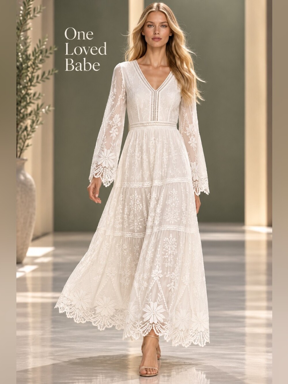 One Loved Babe White Embroidered Lace Maxi Dress XS